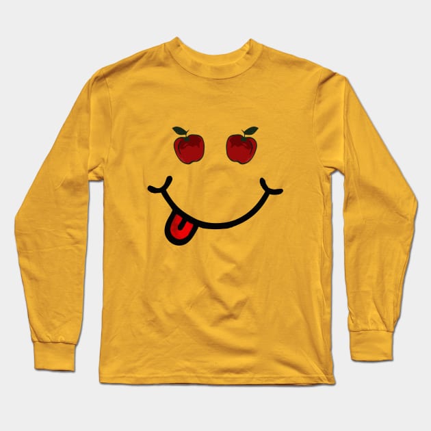 Red Apple & Smile in the shape of a face. Long Sleeve T-Shirt by Tilila